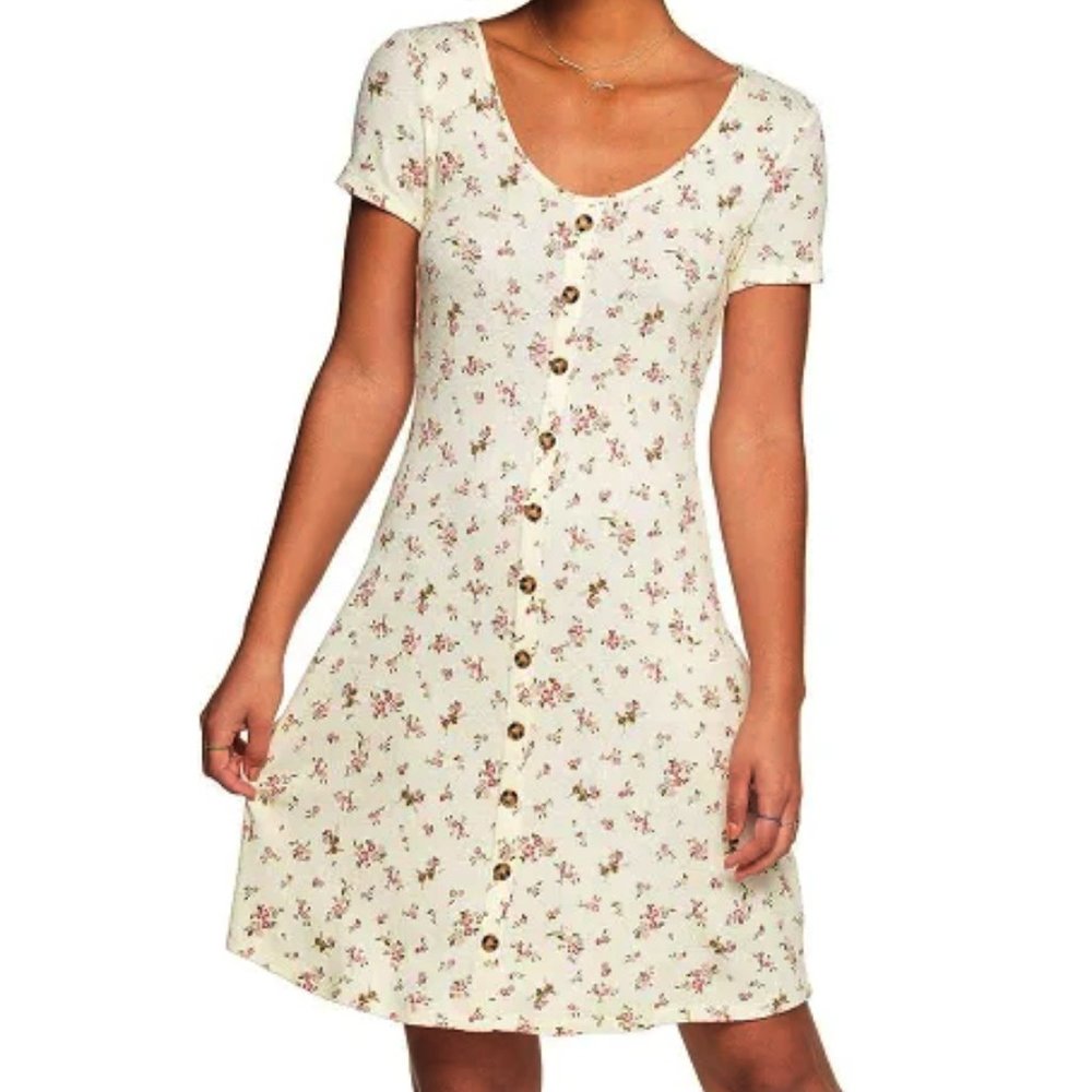 SO Button Down Floral Waffle Tee Dress